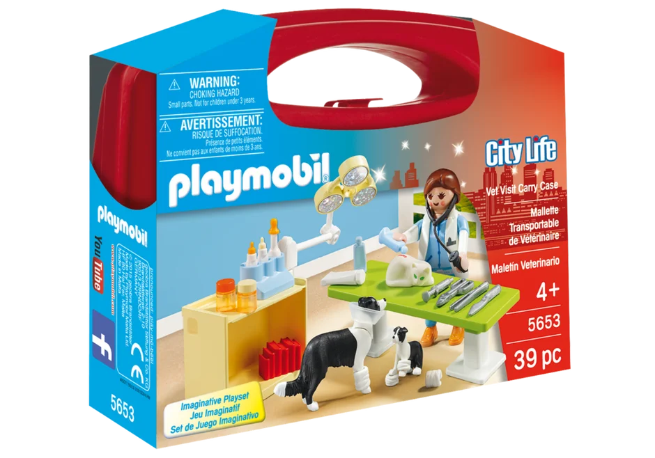 Playmobil City Life 5653 Vet Visit Carry Case - vet visit action figure product case front playmobil - pop toys