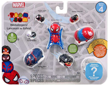 Marvel Tsum Tsum 8 Pack Series 4 Figures – Webslingers Spider-Man - webslingers spider-man package marvel tsum tsum - pop toys
