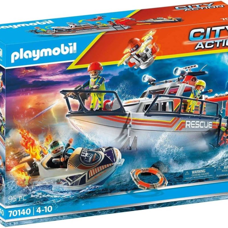 Playmobil City Action 70140 Fire Rescue Boat with Personal Watercraft (Retired Set)